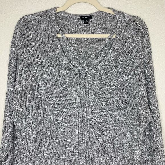 NWOT Torrid Marled Front Criss Cross Neckline Pullover Sweater - Picture 4 of 14